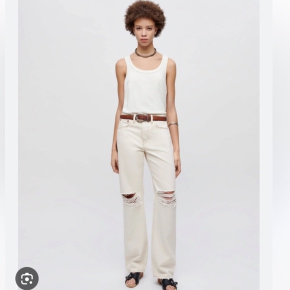 Re/Done Relaxed long Off-White distressed Denim Pants 31 - Picture 3 of 14